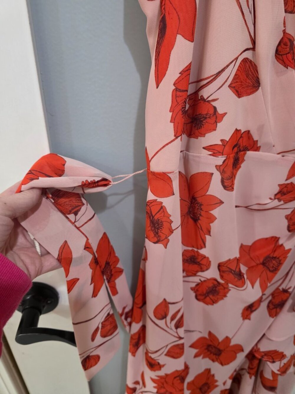 Eliza J Pink Floral Faux Wrap Midi Dress Size 6 Adjustable Straps Double Lined - Picture 6 of 10